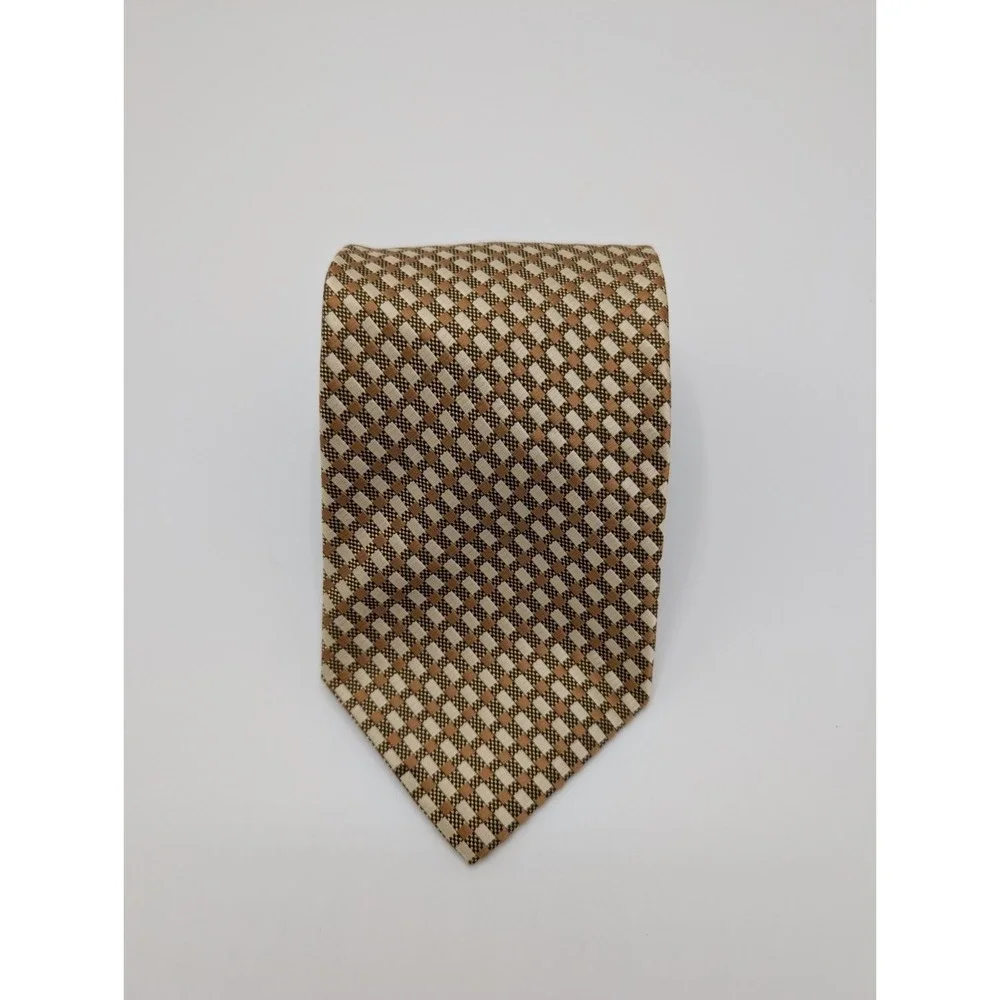 Bergamo New York Tie Mens One Size Rose Gold Geometric Squares Handmade